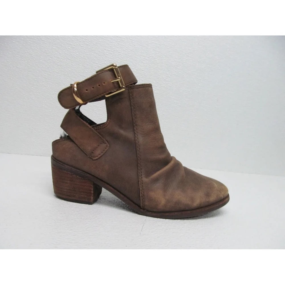 BEING DELETED Matisse Odell Cutout Buckle Ruched Leather Booties Brown